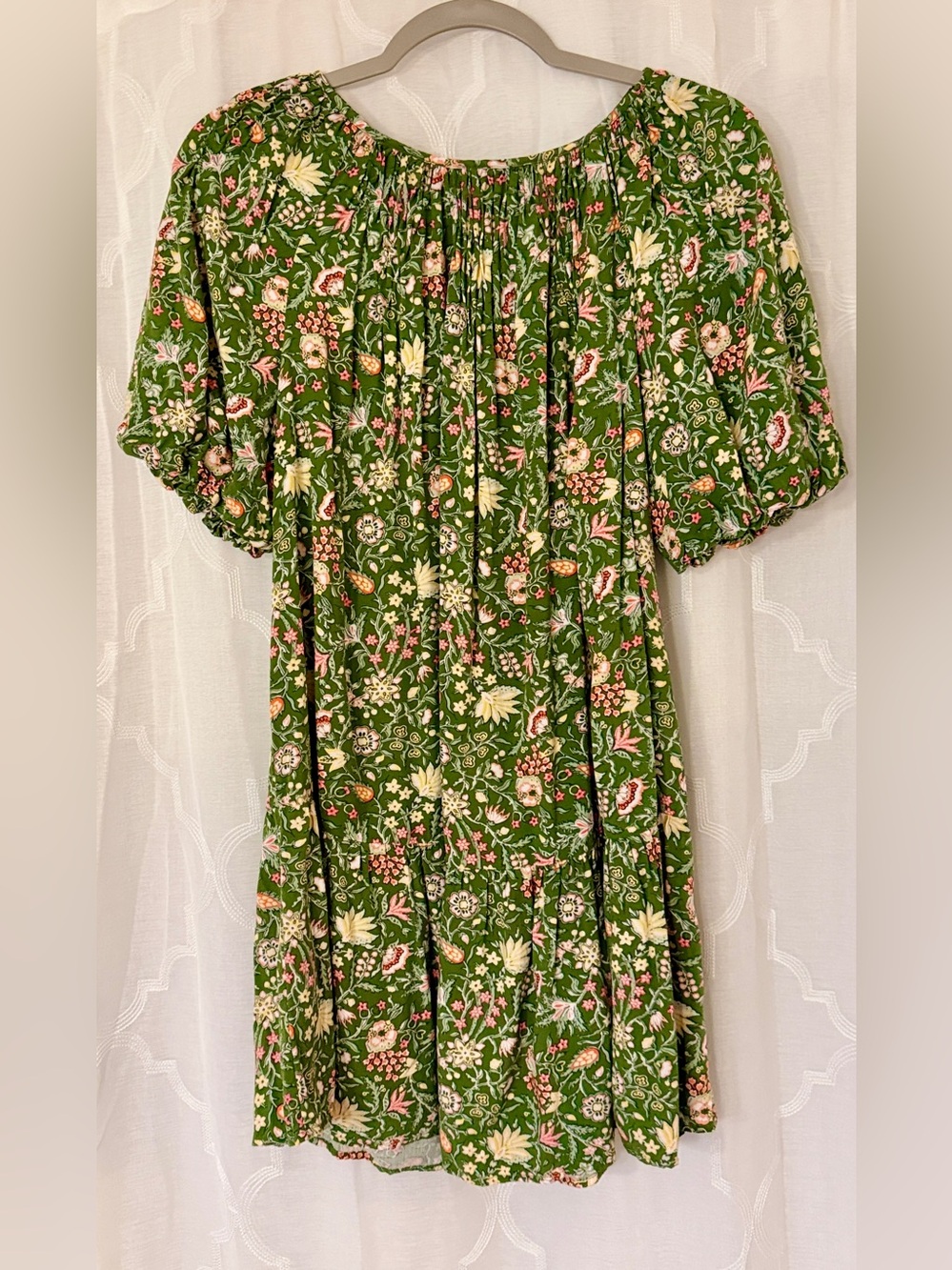 LOFT Petite Green Floral Puff Sleeve Mini Dress Medium Petite 🍃🌱